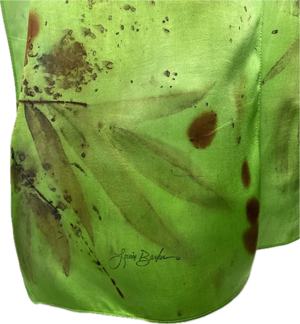 14" x 70"eco printed green silk satin scarf