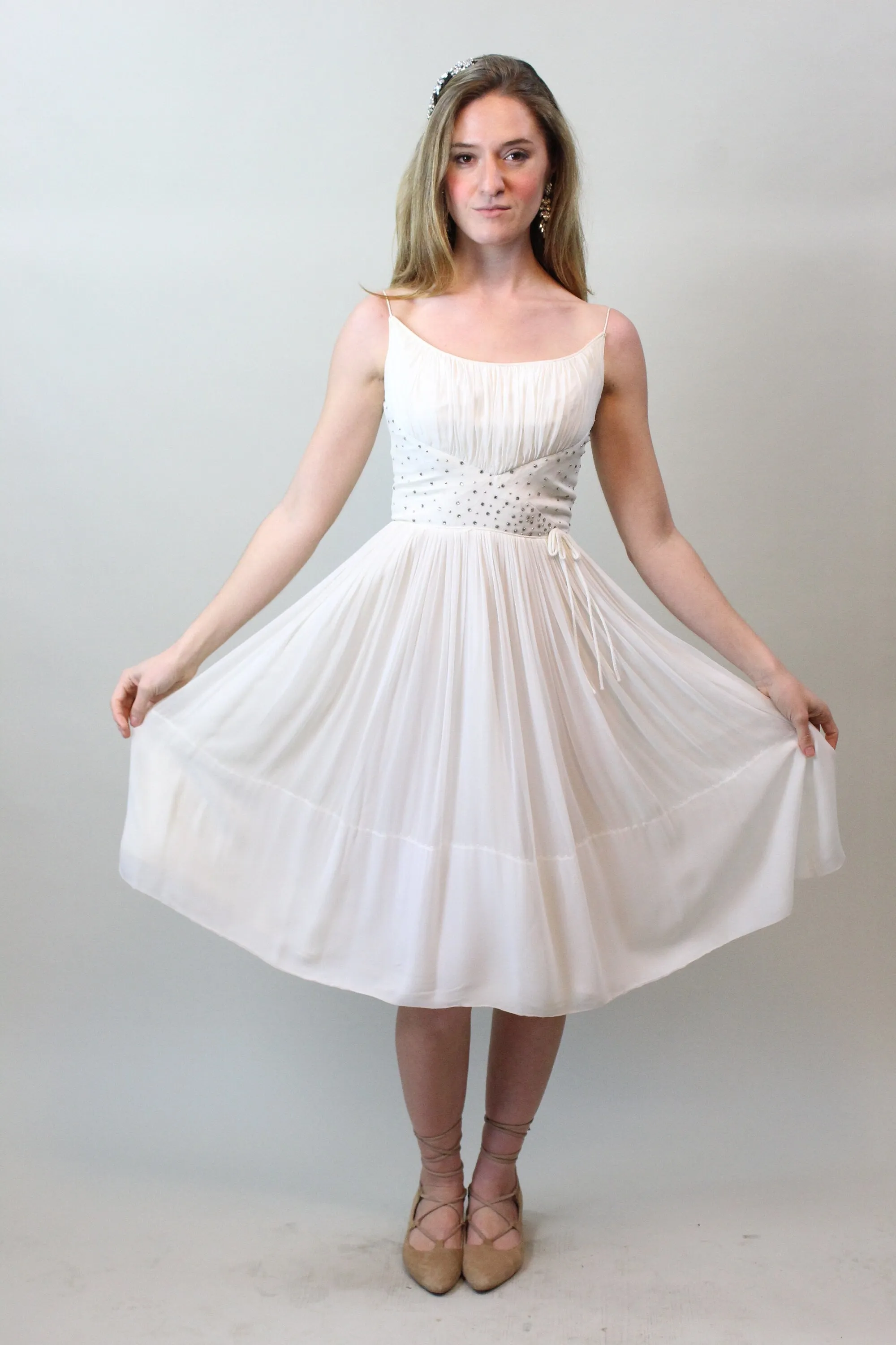 1950s 1960s RHINESTONE chiffon dress xxs | new spring summer
