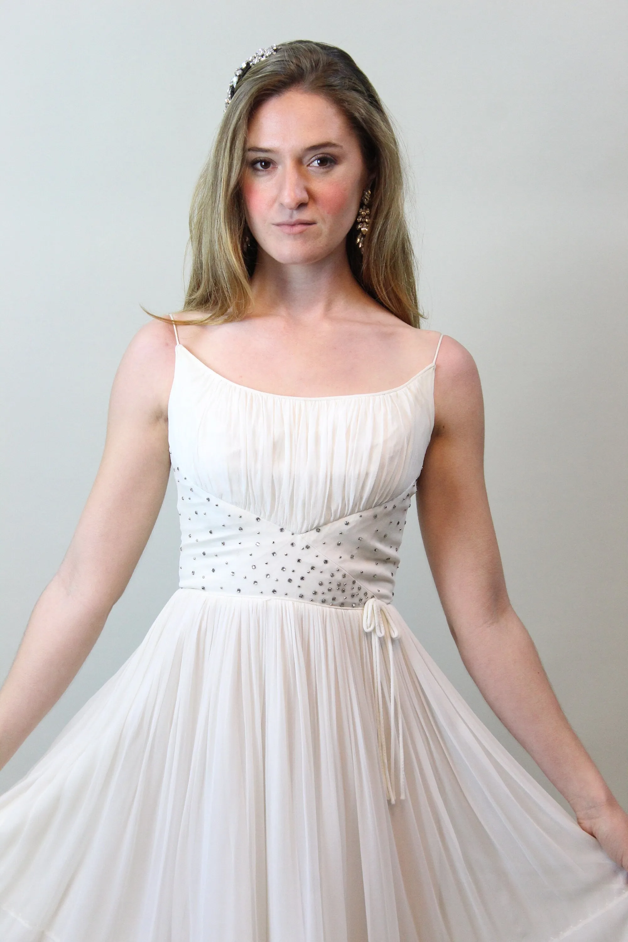 1950s 1960s RHINESTONE chiffon dress xxs | new spring summer