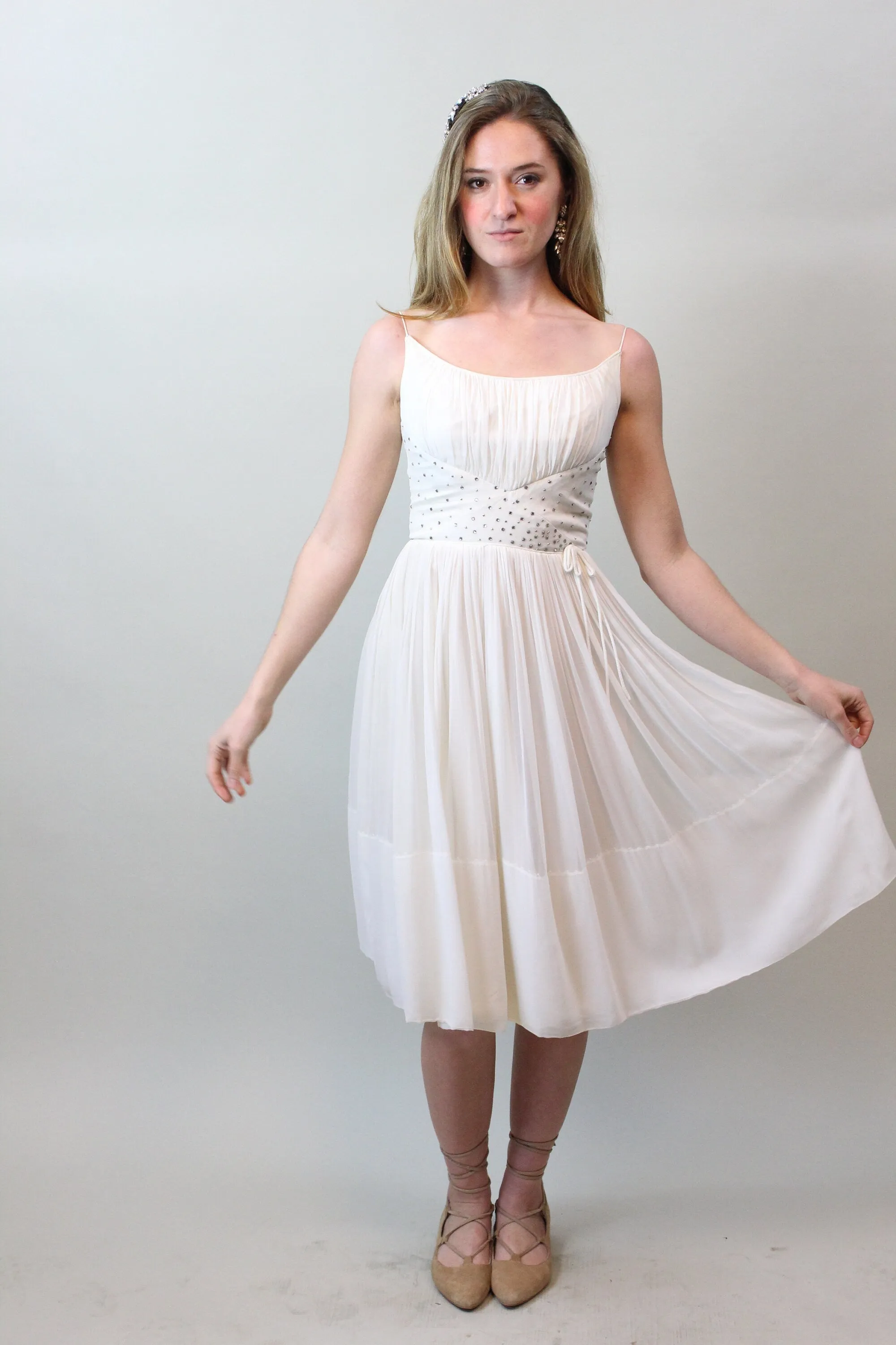 1950s 1960s RHINESTONE chiffon dress xxs | new spring summer