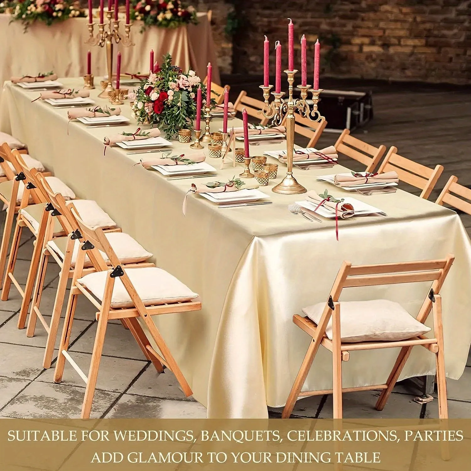 1PC Luxurious Champagne Satin Tablecloth - Rectangular Sequined Silk Cover with Smooth Fabric for Elegant Wedding Banquet Party Events Decorations - Perfect Room Decor for Special Occasions