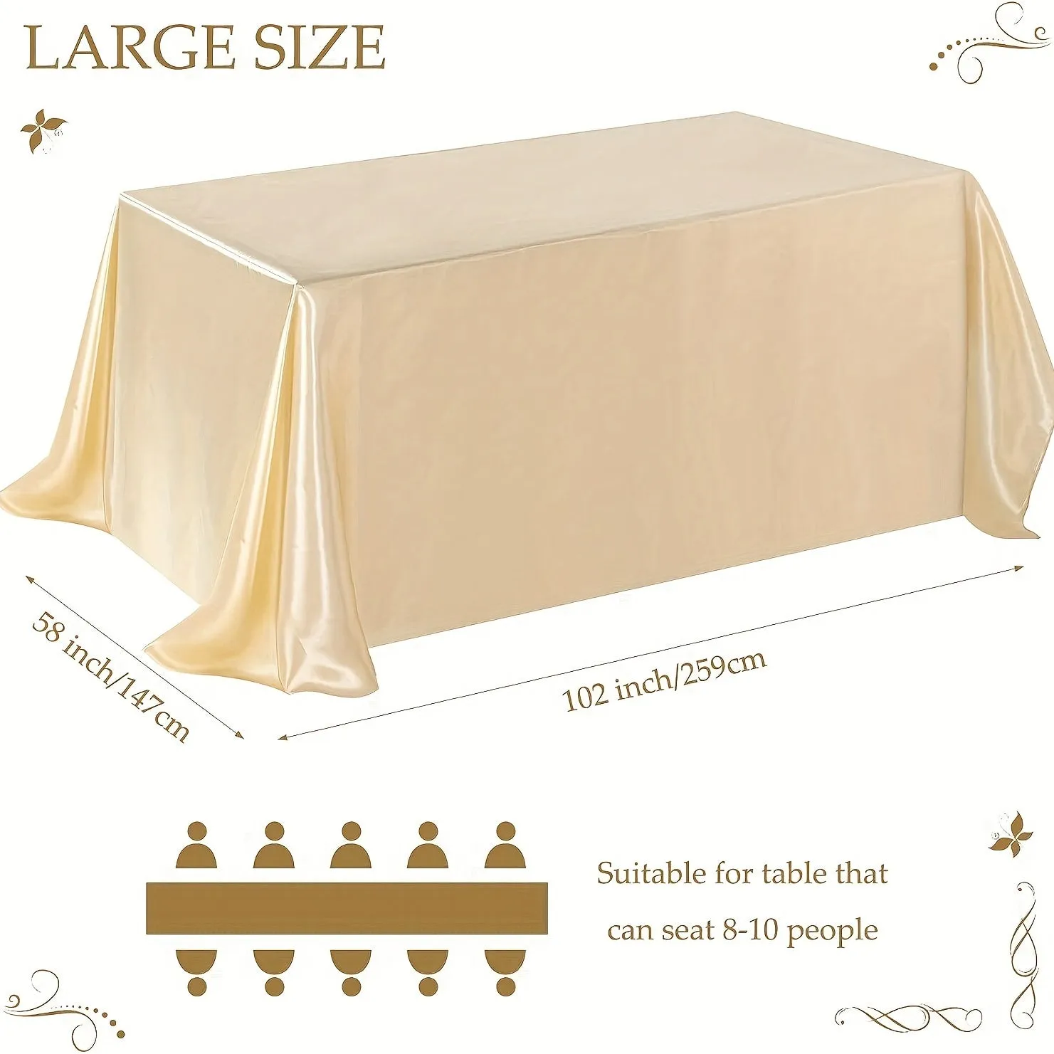 1PC Luxurious Champagne Satin Tablecloth - Rectangular Sequined Silk Cover with Smooth Fabric for Elegant Wedding Banquet Party Events Decorations - Perfect Room Decor for Special Occasions