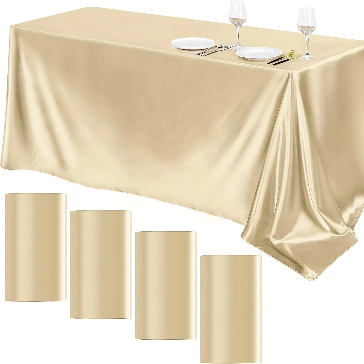 1PC Luxurious Champagne Satin Tablecloth - Rectangular Sequined Silk Cover with Smooth Fabric for Elegant Wedding Banquet Party Events Decorations - Perfect Room Decor for Special Occasions
