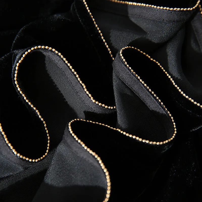 2025 Early spring temperament war dress, silk velvet high-end little black dress  new women's mulberry silk Hepburn dress
