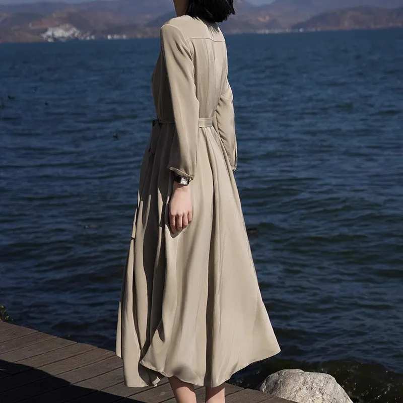 2025 Elastic satin heavy crepe mulberry silk long skirt, high-end light luxury silk dress, women's clothing summer high-end long sleeves