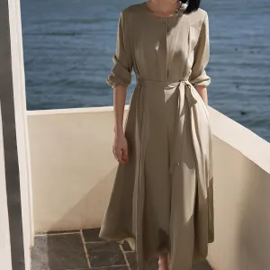 2025 Elastic satin heavy crepe mulberry silk long skirt, high-end light luxury silk dress, women's clothing summer high-end long sleeves