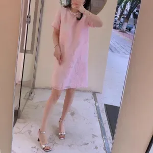 2025 Super beautiful luxury bead collar, cherry pink silk jacquard organza dress