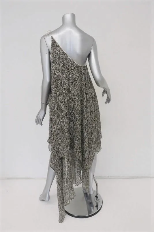 3.1 Phillip Lim One Shoulder Dress Black/Cream Printed Silk Chiffon Size 0