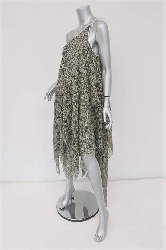 3.1 Phillip Lim One Shoulder Dress Black/Cream Printed Silk Chiffon Size 0