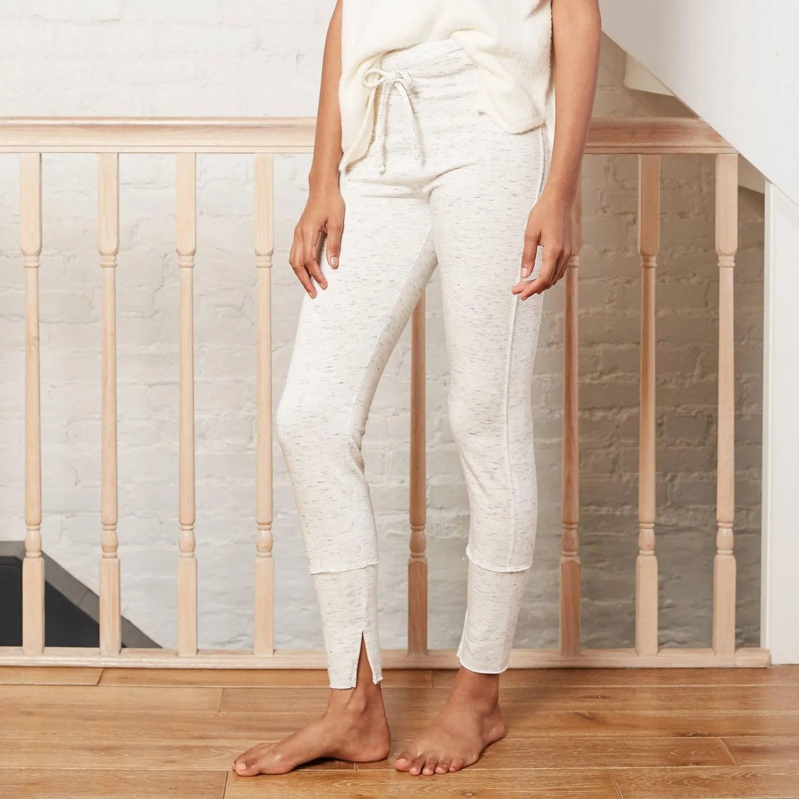 A New Day Women's Drawstring High-Waist Lounge Leggings Cream Ivory M