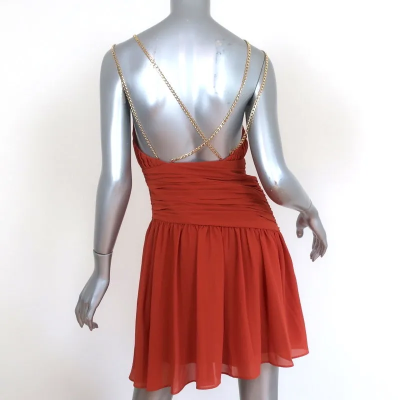 AIIFOS Chain Strap Mini Dress Emily Orange Pleated Chiffon Size 0 NEW