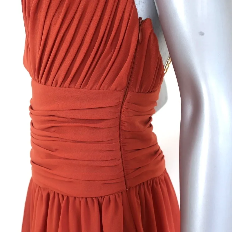 AIIFOS Chain Strap Mini Dress Emily Orange Pleated Chiffon Size 0 NEW