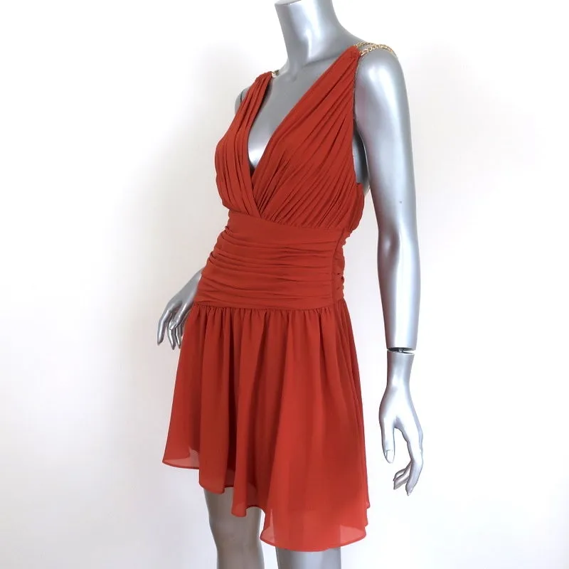 AIIFOS Chain Strap Mini Dress Emily Orange Pleated Chiffon Size 0 NEW