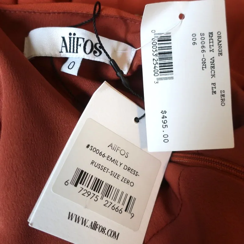 AIIFOS Chain Strap Mini Dress Emily Orange Pleated Chiffon Size 0 NEW