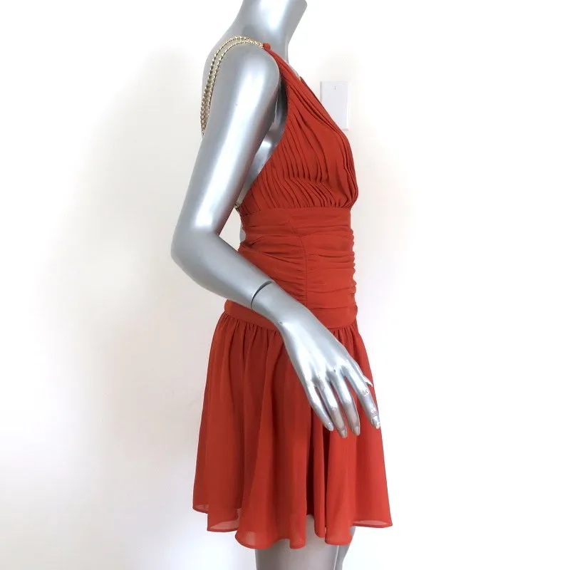 AIIFOS Chain Strap Mini Dress Emily Orange Pleated Chiffon Size 0 NEW