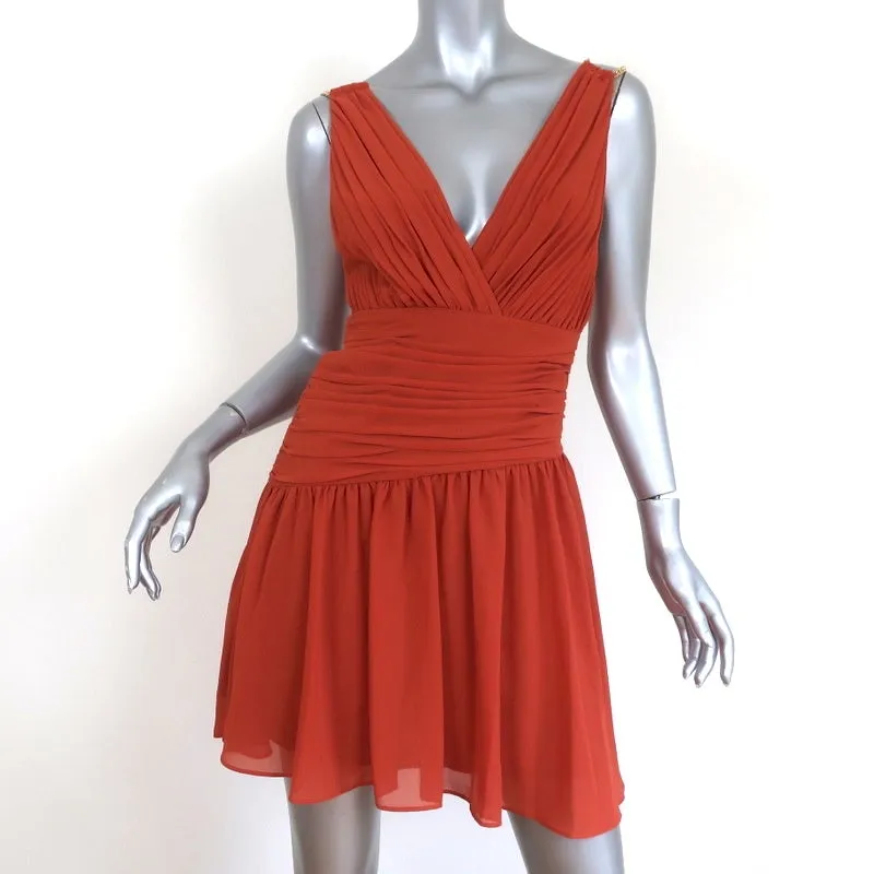 AIIFOS Chain Strap Mini Dress Emily Orange Pleated Chiffon Size 0 NEW