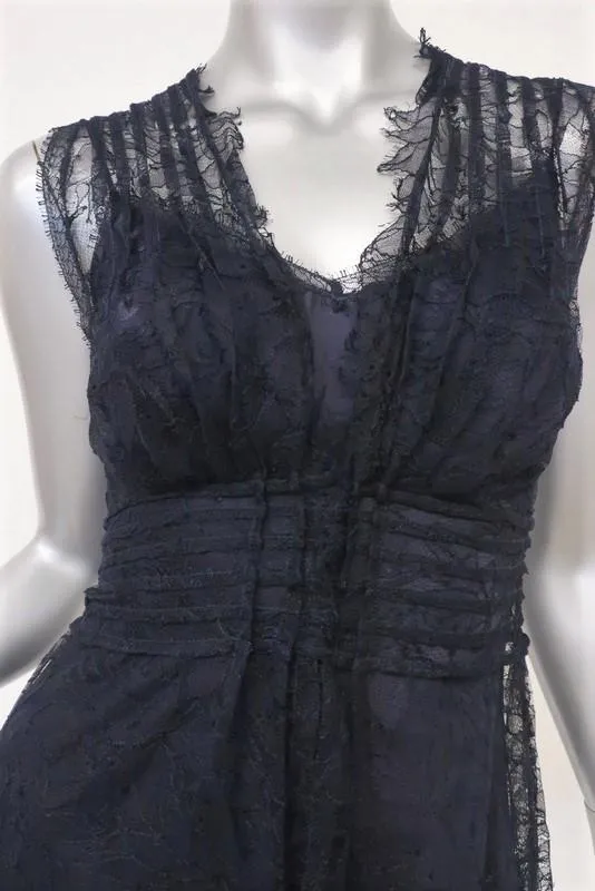 Alberta Ferretti Dress Dark Purple Lace Overlay Sleeveless Size 40 US 4
