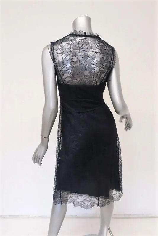 Alberta Ferretti Dress Dark Purple Lace Overlay Sleeveless Size 40 US 4