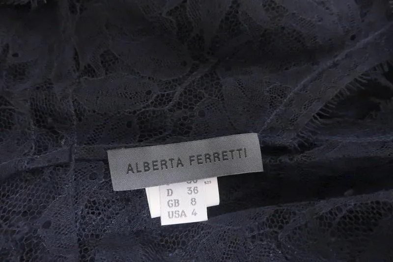Alberta Ferretti Dress Dark Purple Lace Overlay Sleeveless Size 40 US 4