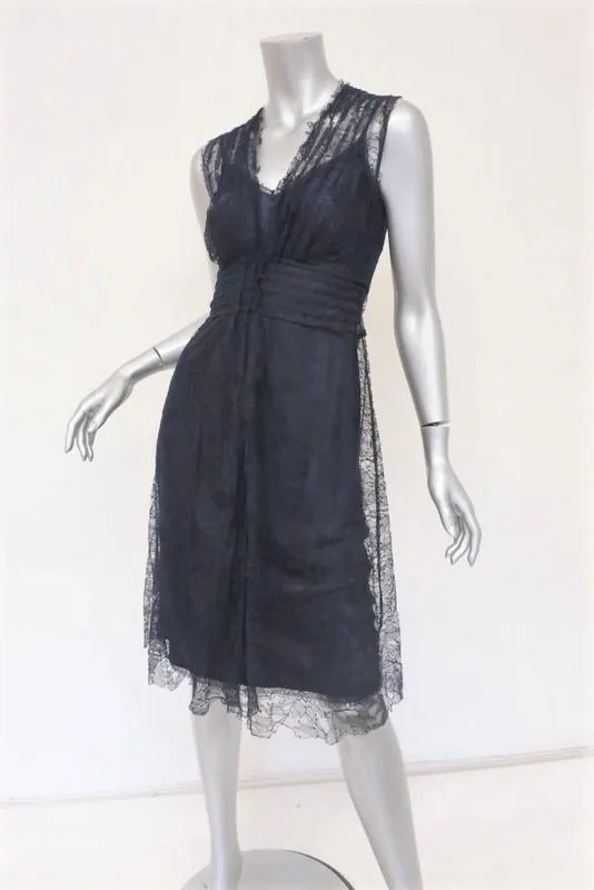 Alberta Ferretti Dress Dark Purple Lace Overlay Sleeveless Size 40 US 4
