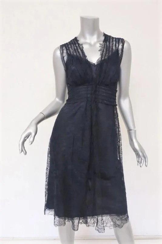 Alberta Ferretti Dress Dark Purple Lace Overlay Sleeveless Size 40 US 4