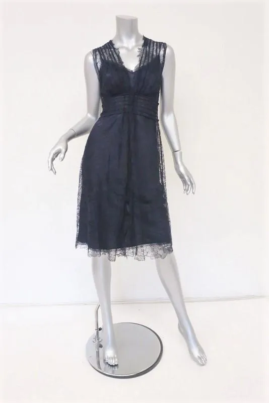 Alberta Ferretti Dress Dark Purple Lace Overlay Sleeveless Size 40 US 4