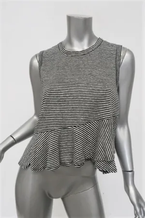 A.L.C. Tank Braxton Black/White Striped Linen Size Small Sleeveless Ruffle Top