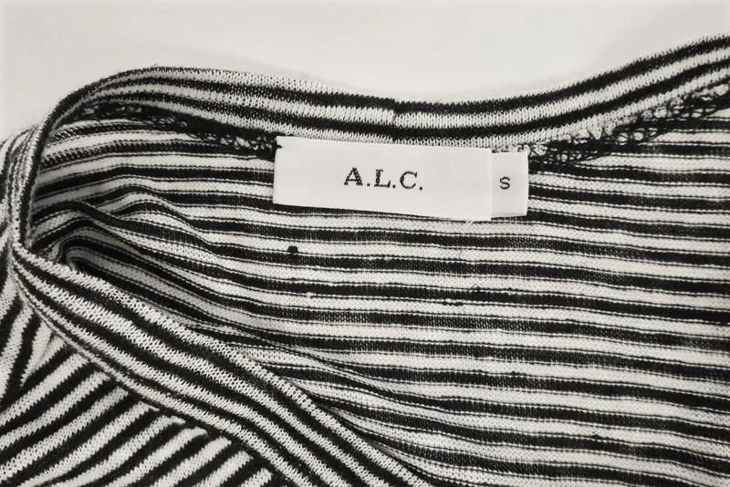 A.L.C. Tank Braxton Black/White Striped Linen Size Small Sleeveless Ruffle Top