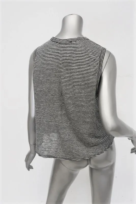 A.L.C. Tank Braxton Black/White Striped Linen Size Small Sleeveless Ruffle Top