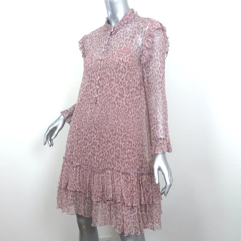 Alessia Zamattio Long Sleeve Dress Pink Leopard Print Ruffled Chiffon Size 42