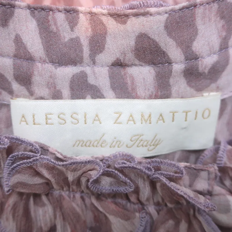 Alessia Zamattio Long Sleeve Dress Pink Leopard Print Ruffled Chiffon Size 42