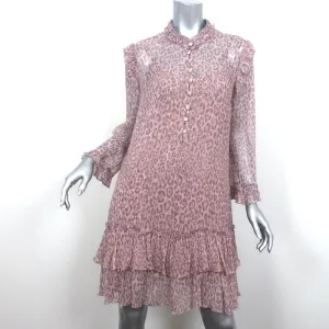 Alessia Zamattio Long Sleeve Dress Pink Leopard Print Ruffled Chiffon Size 42