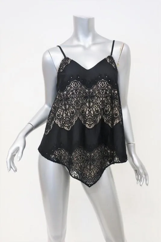 Alice   Olivia Tank Top Emmeline Black Lace Size Extra Small Handkerchief Hem