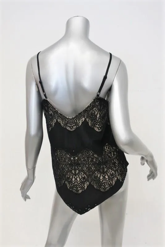Alice   Olivia Tank Top Emmeline Black Lace Size Extra Small Handkerchief Hem