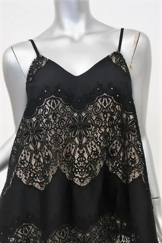 Alice   Olivia Tank Top Emmeline Black Lace Size Extra Small Handkerchief Hem