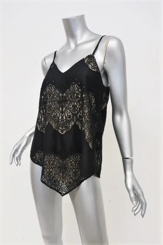 Alice   Olivia Tank Top Emmeline Black Lace Size Extra Small Handkerchief Hem