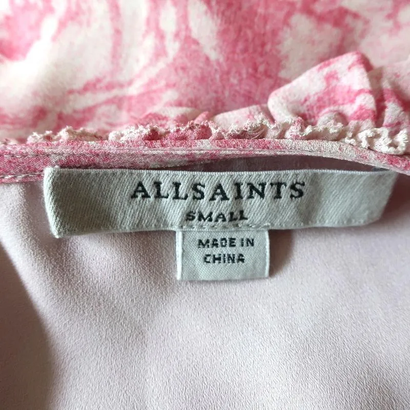 AllSaints Wrap Dress Priya Rosa Pink Printed Chiffon Size Small Sleeveless Mini