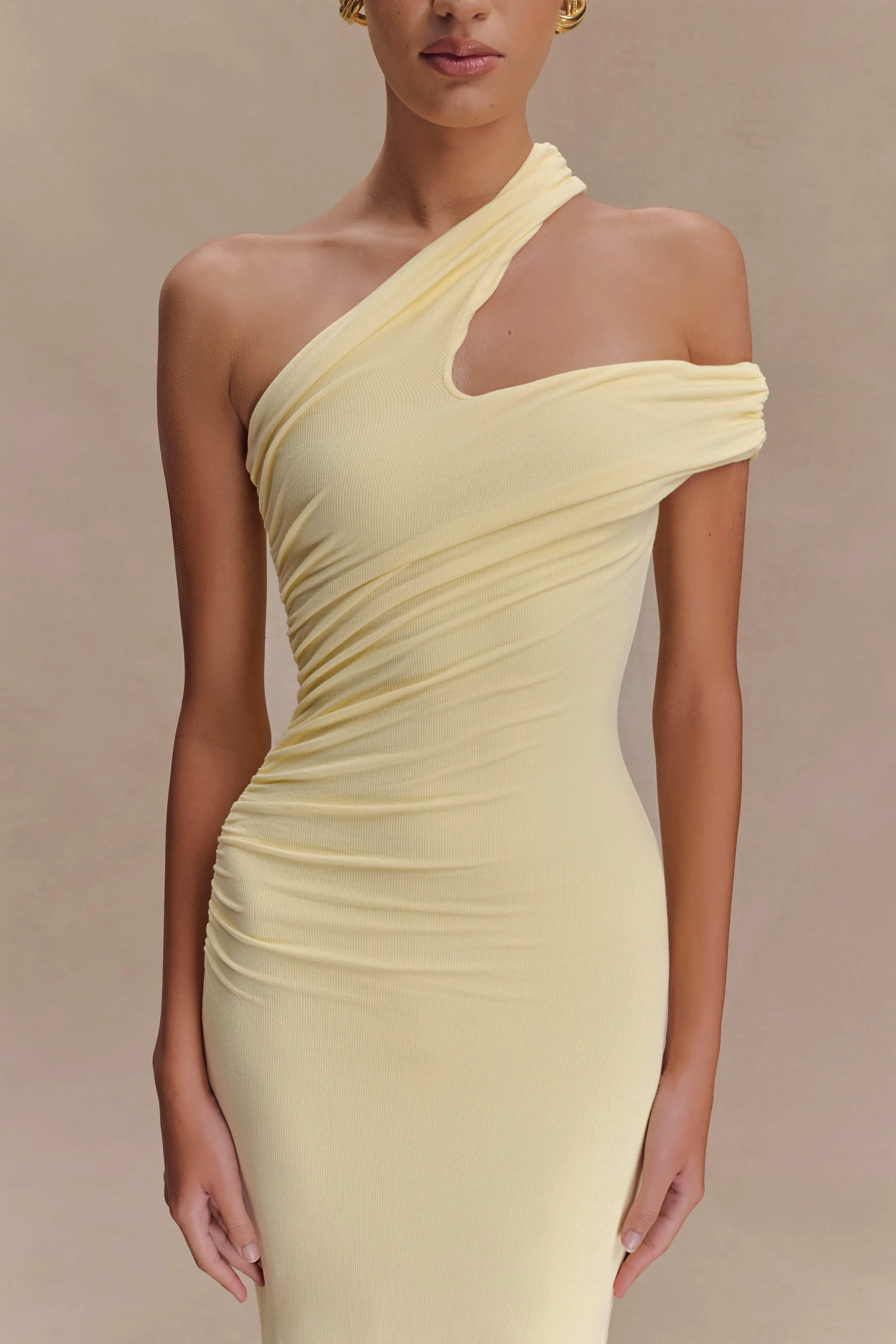 Anastasia One Shoulder Modal Midi Dress - Pale Lemon