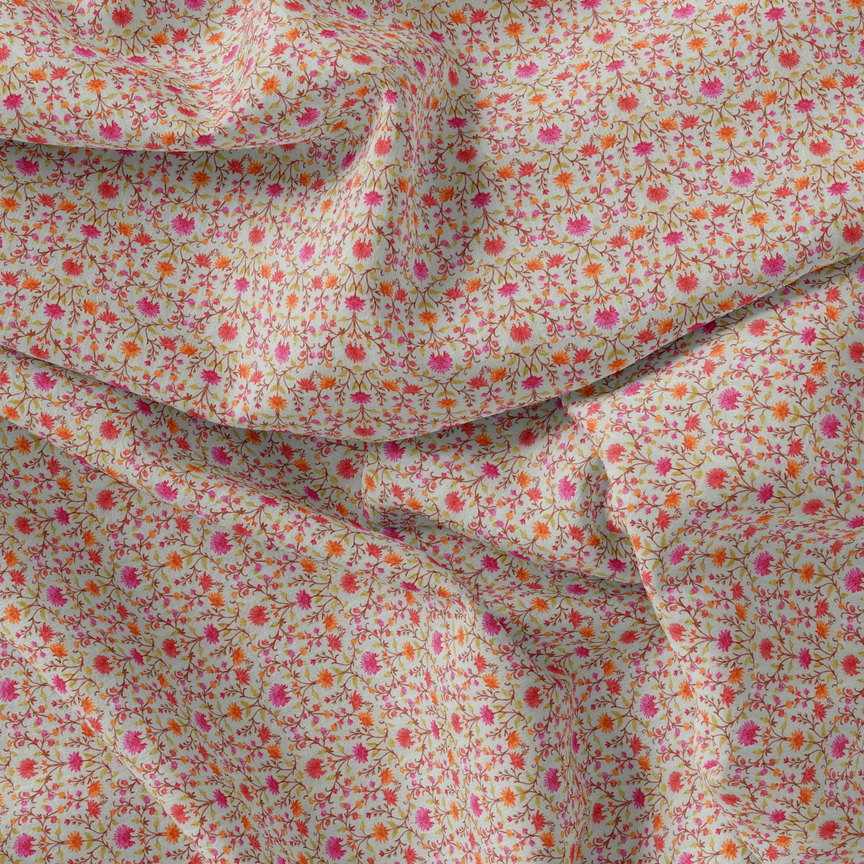 Art Nouveau Pink And Orange Flower Digital Printed Fabric