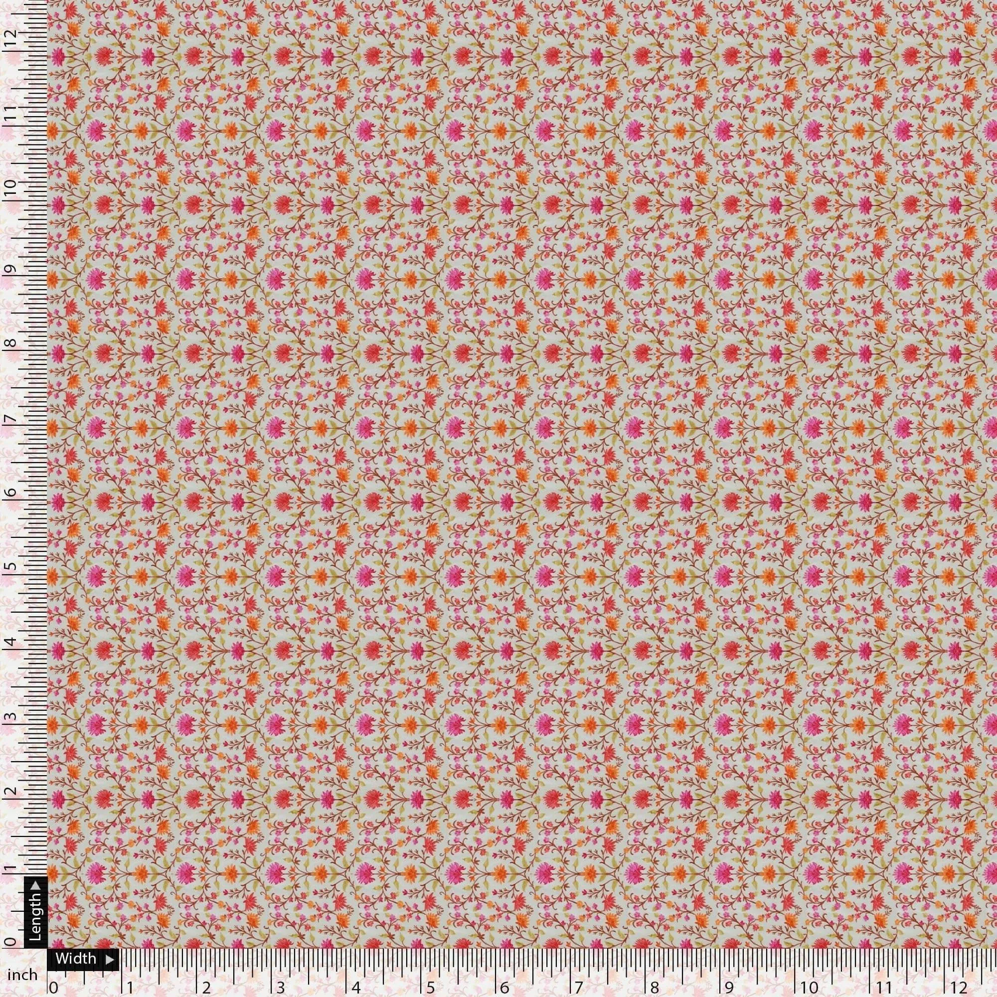 Art Nouveau Pink And Orange Flower Digital Printed Fabric