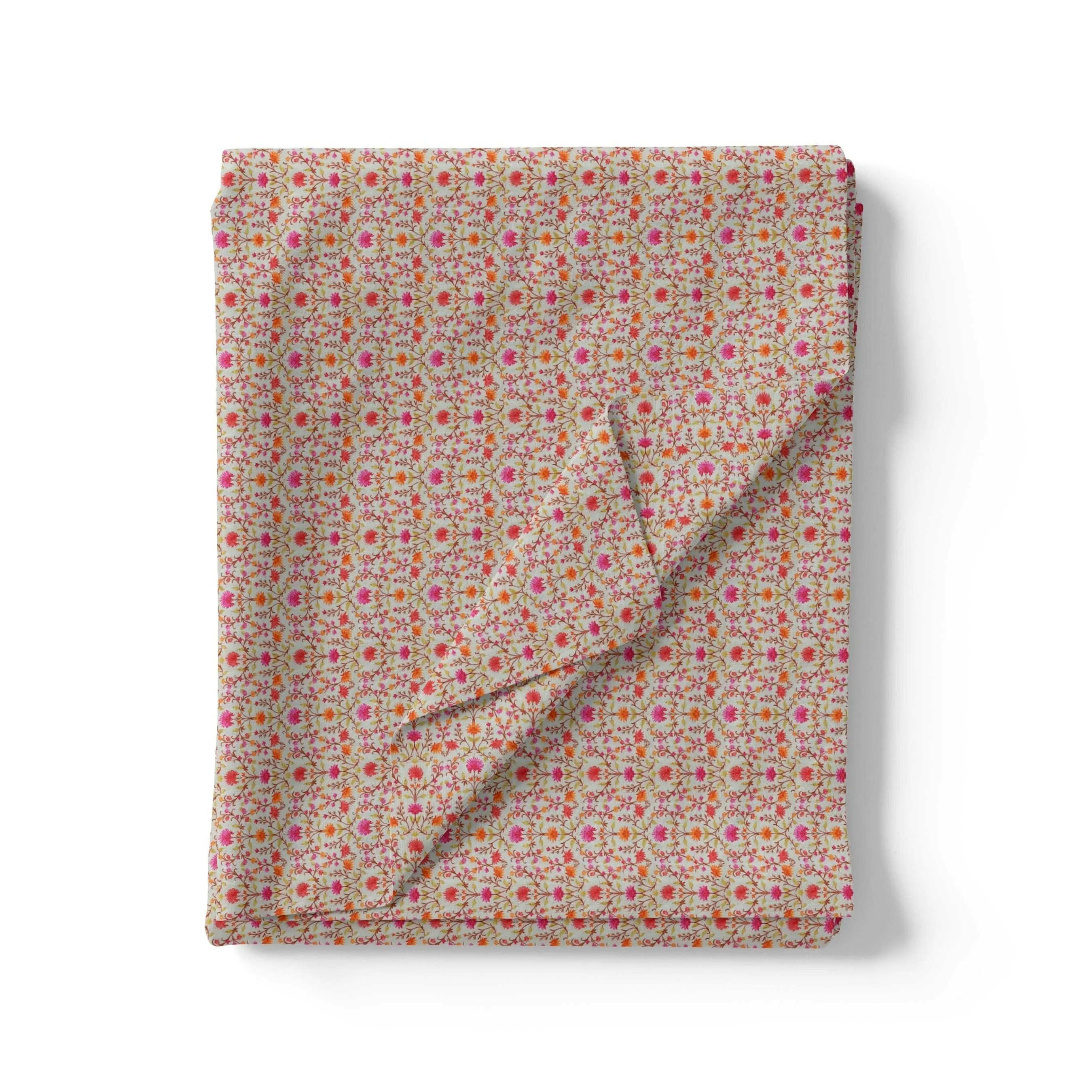 Art Nouveau Pink And Orange Flower Digital Printed Fabric