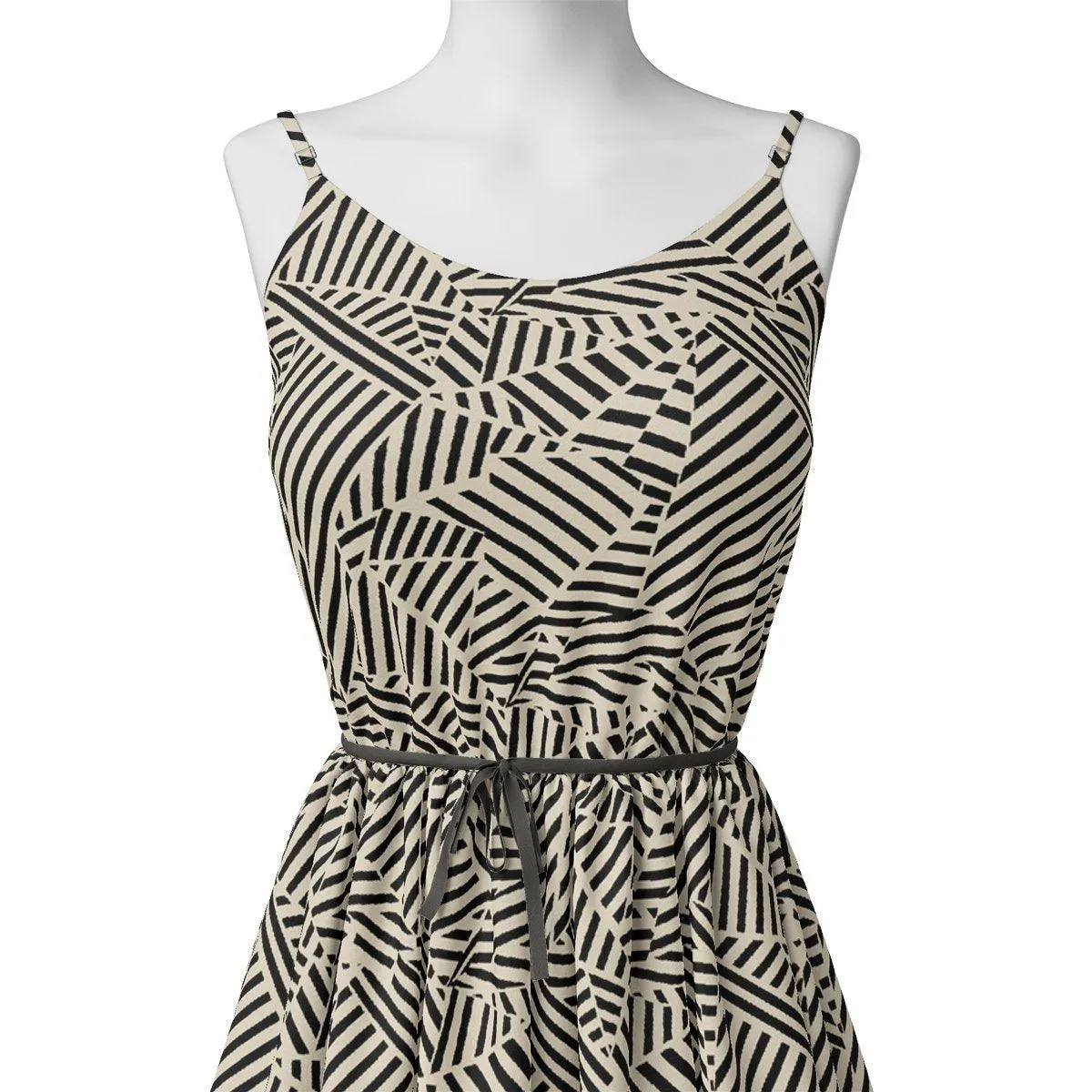 Attractive Black Strips With Bone Colour Digital Printed Fabric