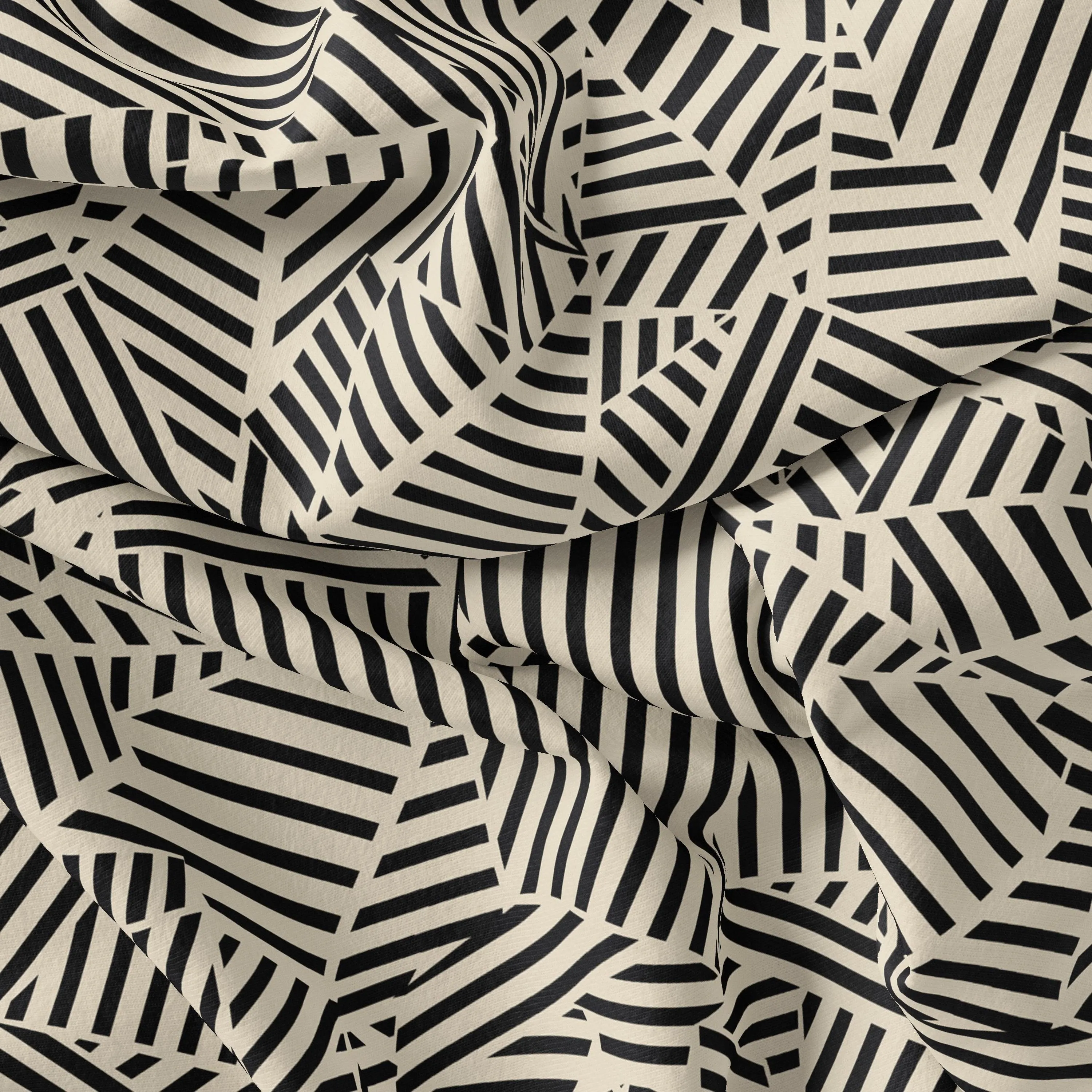 Attractive Black Strips With Bone Colour Digital Printed Fabric