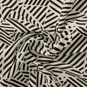 Attractive Black Strips With Bone Colour Digital Printed Fabric