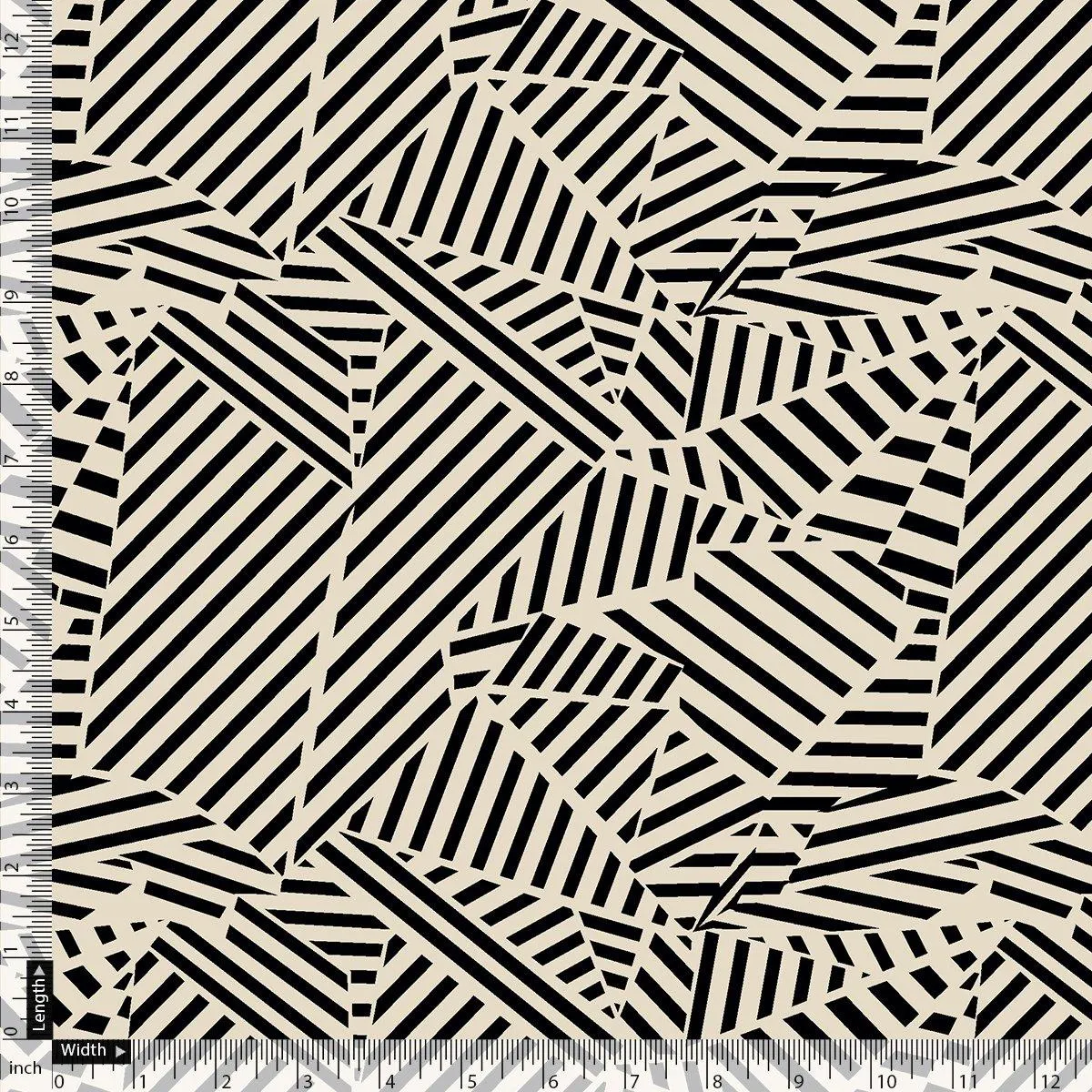 Attractive Black Strips With Bone Colour Digital Printed Fabric