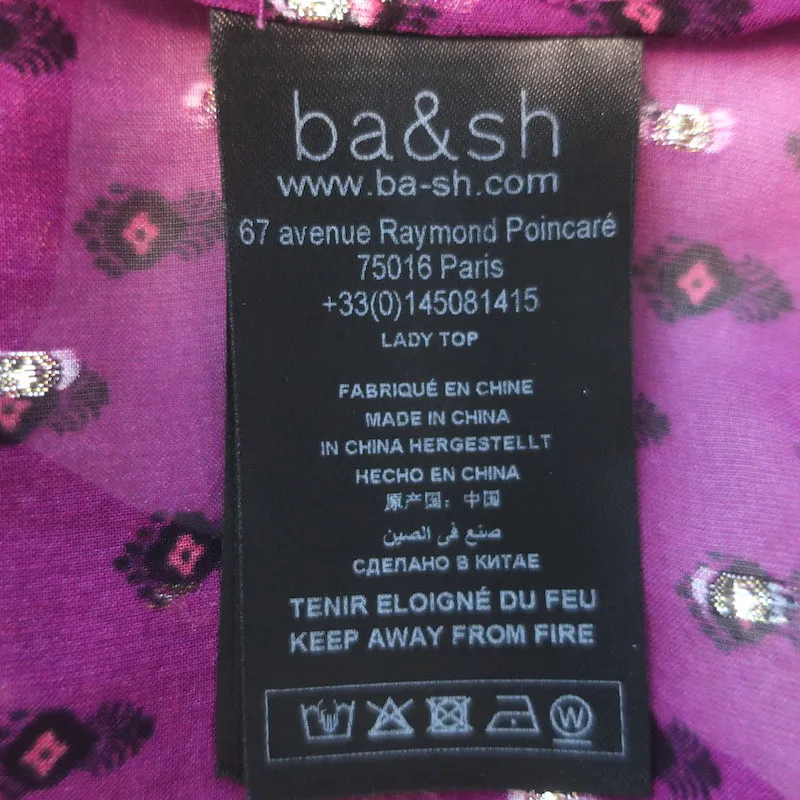 Ba&sh Cabri Blouse Violet Printed Metallic Fil Coupe Chiffon Size Extra Small