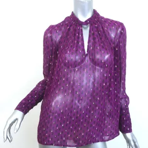 Ba&sh Cabri Blouse Violet Printed Metallic Fil Coupe Chiffon Size Extra Small