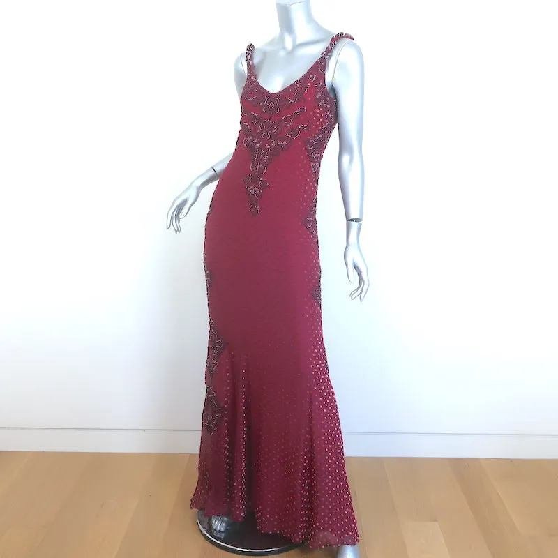 Badgley Mischka Beaded Polka Dot Gown Merlot Size 4 Sleeveless Maxi Dress