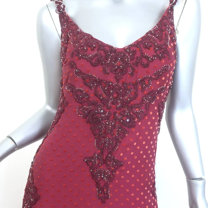 Badgley Mischka Beaded Polka Dot Gown Merlot Size 4 Sleeveless Maxi Dress
