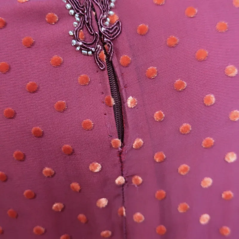Badgley Mischka Beaded Polka Dot Gown Merlot Size 4 Sleeveless Maxi Dress